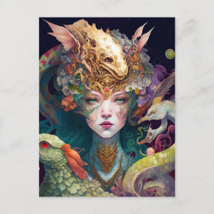 Fantasy Art Dragon Goddess Queen Postkarte