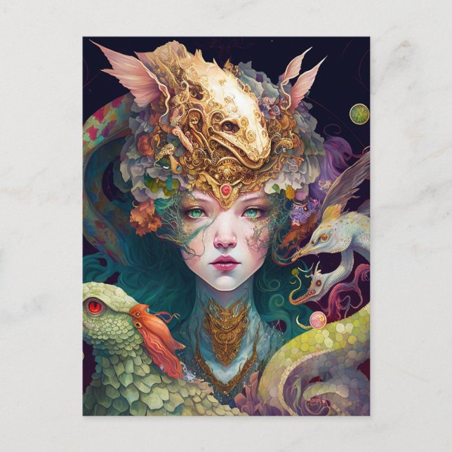 Fantasy Art Dragon Goddess Queen Postkarte (Vorderseite)