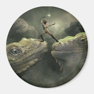 Fantasy Art Dragons and Warriors Woman Magnet