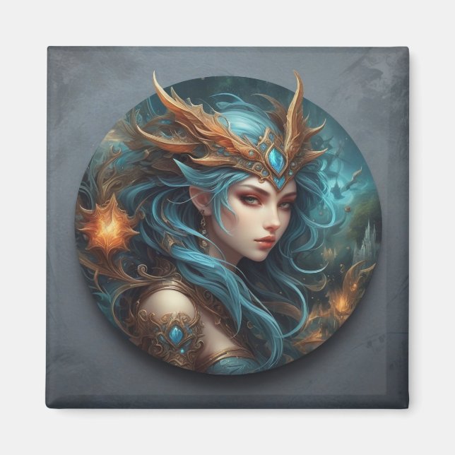 Fantasy Art Female Warrior farbenfroh Magnet (Vorne)