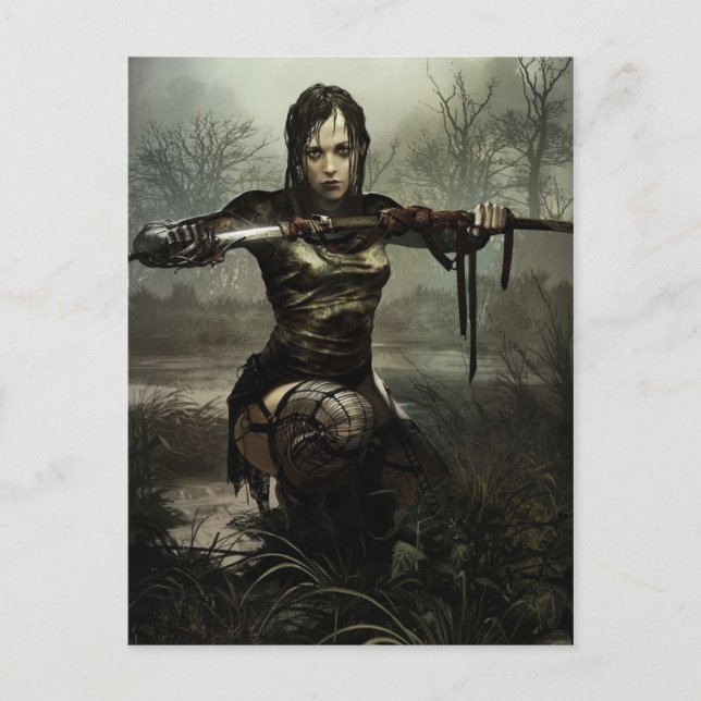 Fantasy Art, Female Warrior mit Schwert Postkarte (Vorderseite)