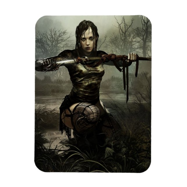 Fantasy Art, Female Warrior mit Schwert Postkarte Magnet (Vertikal)