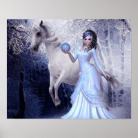 Fantasy Art Princess Poster Weißer Stallion Wald