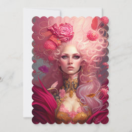 Fantasy Art Rokoko Portrait Pink Lady Flat Card Dankeskarte
