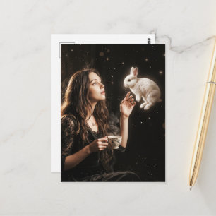 Fantasy-Art Surrealer Teetime mit weißem Kaninchen Postkarte