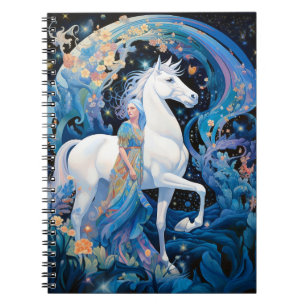 Fantasy Art von Lady and White Horse Notizblock