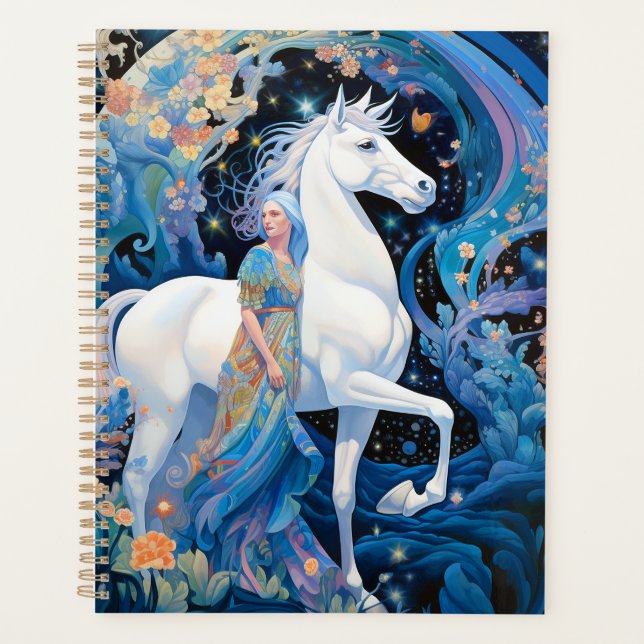 Fantasy Art von Lady and White Horse Planer (Vorderseite)