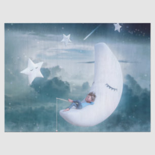 Fantasy Art Young Boy Moon Stars Wolken Seidenpapier