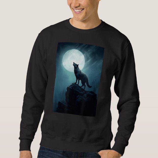 Fantasy Artwork Howling Wolf Forest Art Moon Sweatshirt (Vorderseite)
