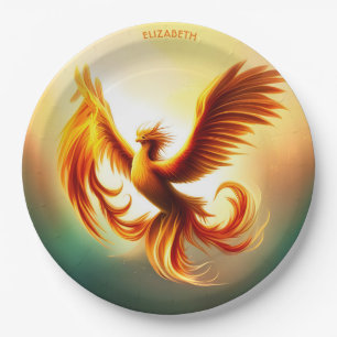 Fantasy aufsteigende goldene Phoenix Art Deco Stil Pappteller