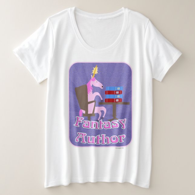 Fantasy Author Unicorn Cartoon Book Design Große Größe T-Shirt (Design vorne)