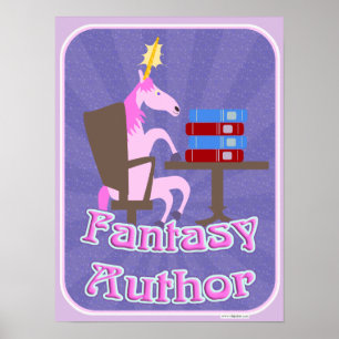 Fantasy-Autor Unicorn Cartoon Schreiben Motto Poster