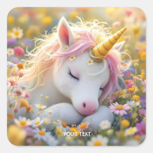 Fantasy Baby Unicorn Blume Quadratischer Aufkleber