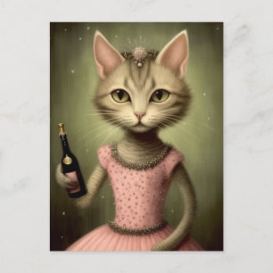 Fantasy Ballerina Cat Pink Champagne Postkarte