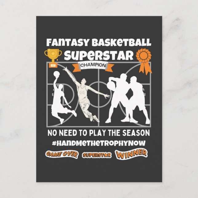 Fantasy Basketball Superstar Spiel über Postkarte (Vorderseite)