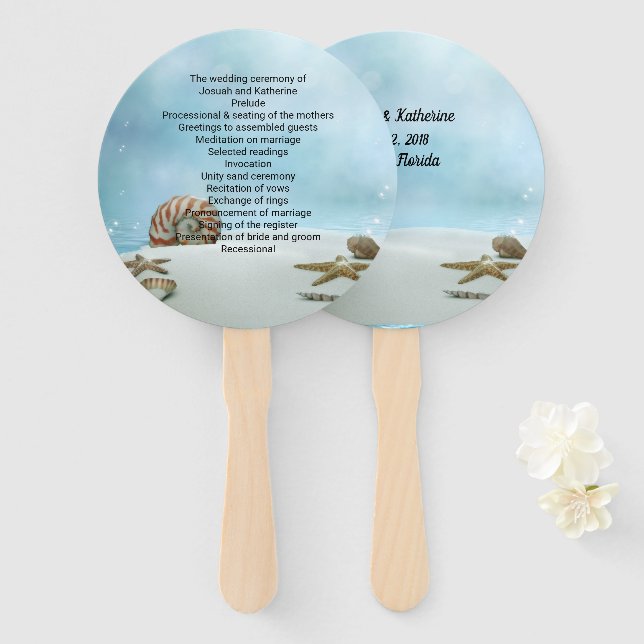 Fantasy Beach Theme Wedding Program Fan Fächer (Vorne und Hinten)