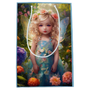 Fantasy Beautiful Blue Fairy Girl Mittlere Geschenktüte