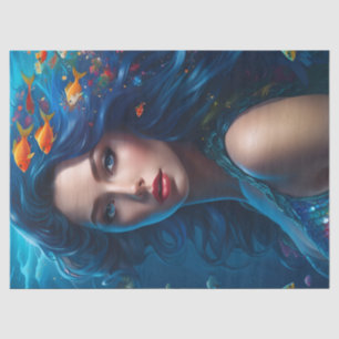 Fantasy Beautiful Blue Meerjungfrau Dekoupage Seidenpapier