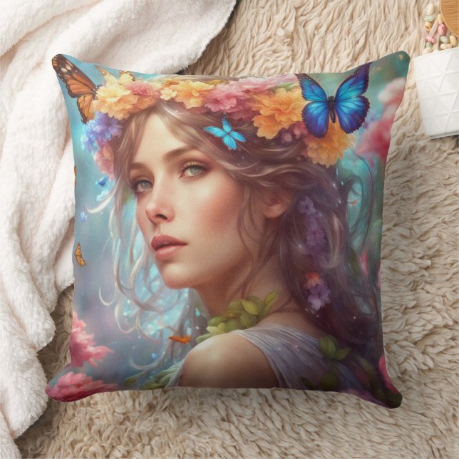 Fantasy Beautiful Fairy Butterfells Blumengarten Kissen (Decke)