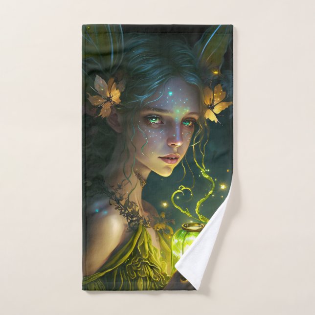 Fantasy Beautiful Green Forest Fairy Badhandtuch Set (Handtuch)
