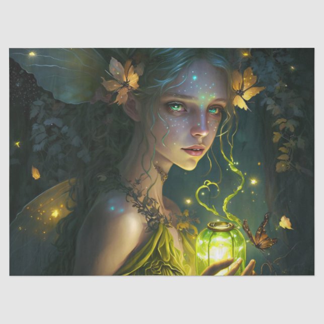 Fantasy Beautiful Green Forest Fairy Decoupage Seidenpapier (Vorderseite)