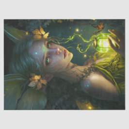 Fantasy Beautiful Green Forest Fairy Decoupage Seidenpapier