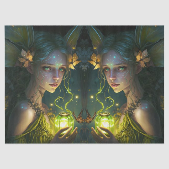 Fantasy Beautiful Green Forest Fairy Decoupage Seidenpapier (Vorderseite)