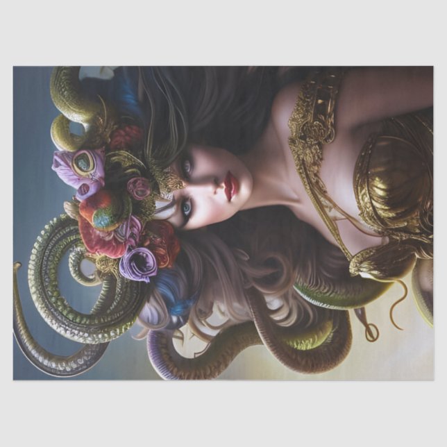 Fantasy Beautiful Medusa Blume Schlangen Decoupage Seidenpapier (Vorderseite)
