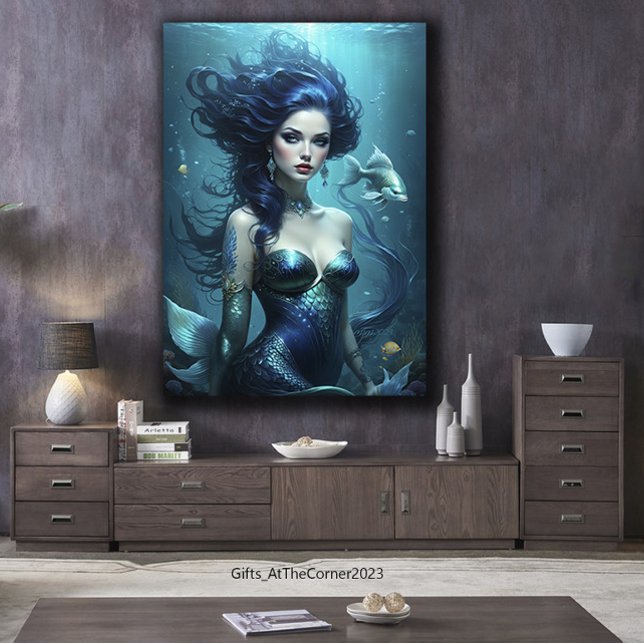 Fantasy Beautiful Meerjungfrau Princess Blue Under Leinwanddruck (Fantasy Mermaid Underwater)