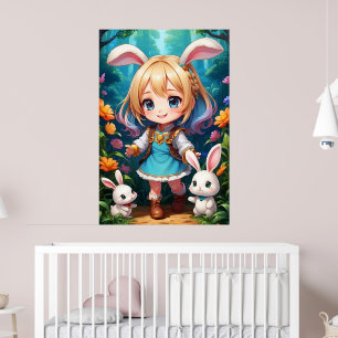 Fantasy Beautiful Niedlich Girl Rabbit Poster
