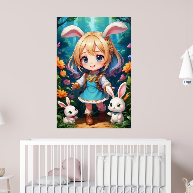 Fantasy Beautiful Niedlich Girl Rabbit Poster (Kinderzimmer 2)