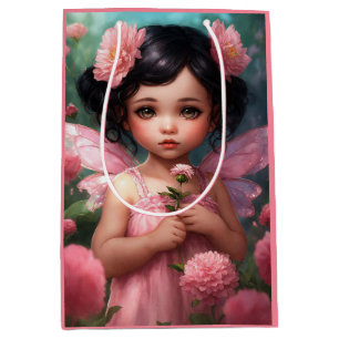 Fantasy Beautiful Pink Fairy Girl Mittlere Geschenktüte