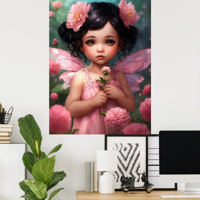 Fantasy Beautiful Pink Fairy Girl Poster (Heimbüro)