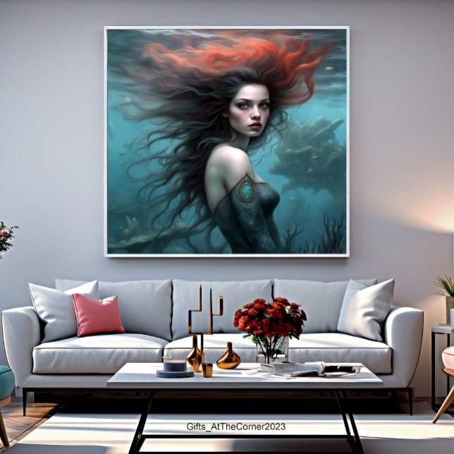 Fantasy Beautiful Red Hair Mermaid Prinzessin Leinwanddruck (Von Creator hochgeladen)