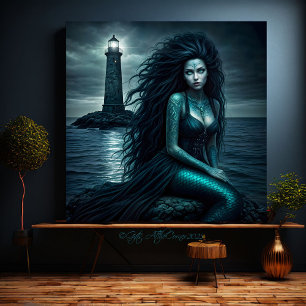 Fantasy Beautiful Siren Gothic Mermaid Leuchtturm Leinwanddruck