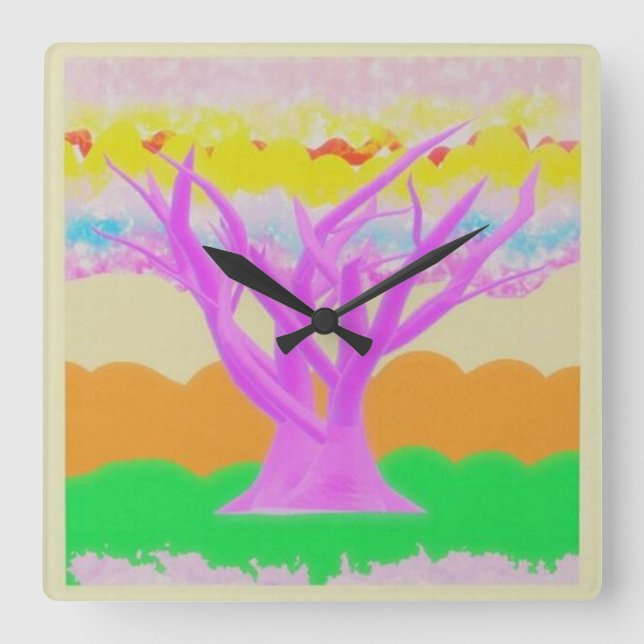 Fantasy-Bilderparade mit weichen Gipsfarben Quadratische Wanduhr (Vorderseite)
