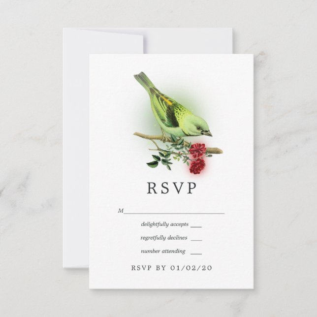 Fantasy Bird Wedding RSVP Karte (Vorderseite)