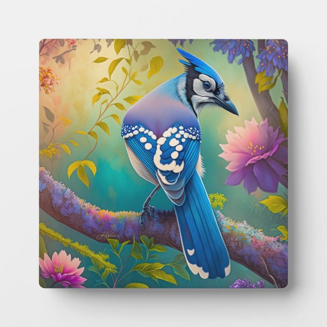 Fantasy Birds Blue Jay Fotoplatte (Vorderseite)