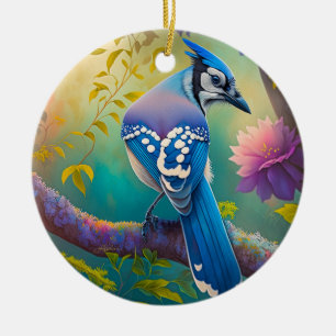 Fantasy Birds Blue Jay Keramik Ornament