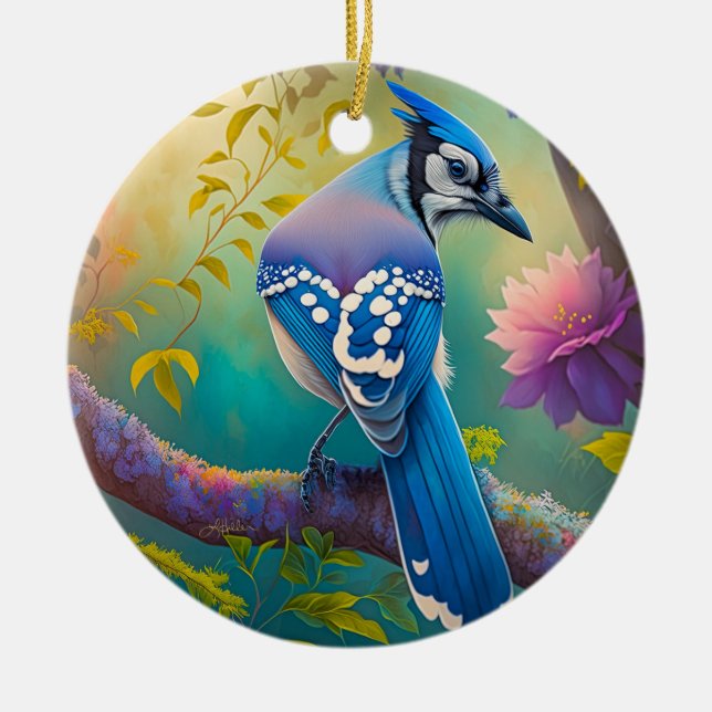Fantasy Birds Blue Jay Keramik Ornament (Vorne)