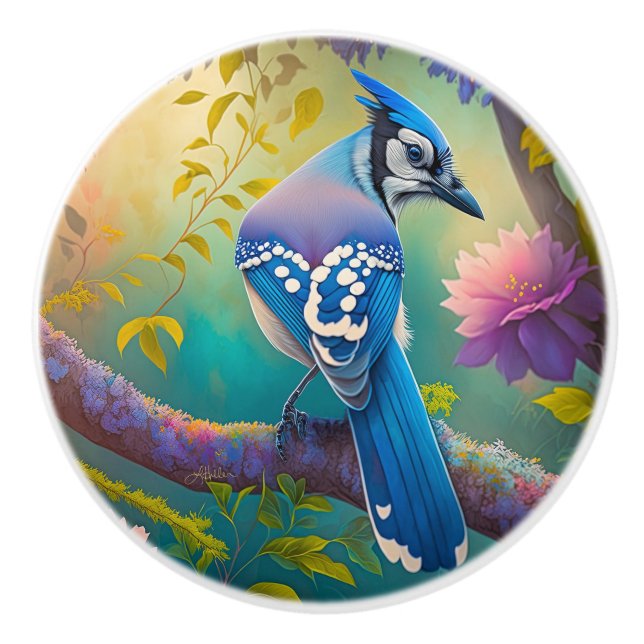 Fantasy Birds Blue Jay Keramikknauf (Vorderseite)