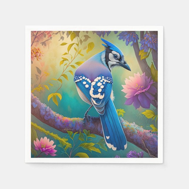 Fantasy Birds Blue Jay Serviette (Vorderseite)