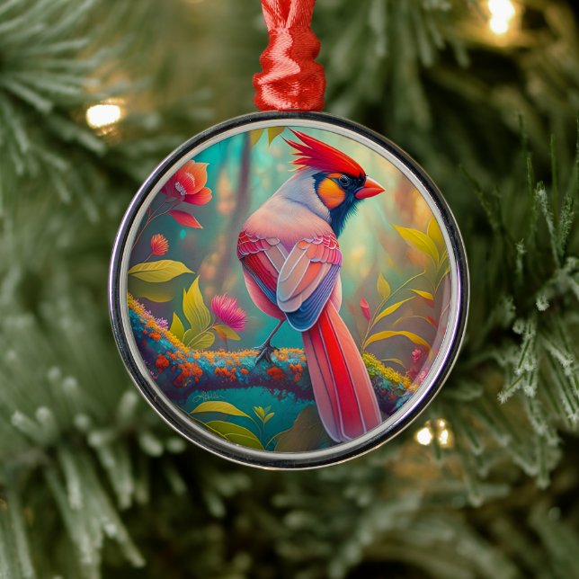 Fantasy Birds Männlicher Kardinal Ornament Aus Metall (Baum)