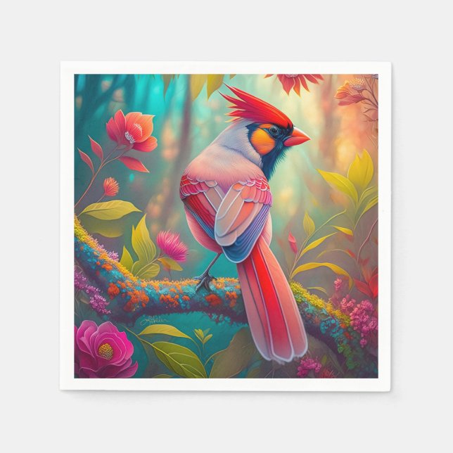 Fantasy Birds Männlicher Kardinal Serviette (Vorderseite)