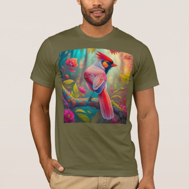 Fantasy Birds Männlicher Kardinal T-Shirt (Vorderseite)