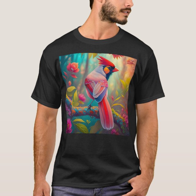 Fantasy Birds Männlicher Kardinal T-Shirt (Vorderseite)