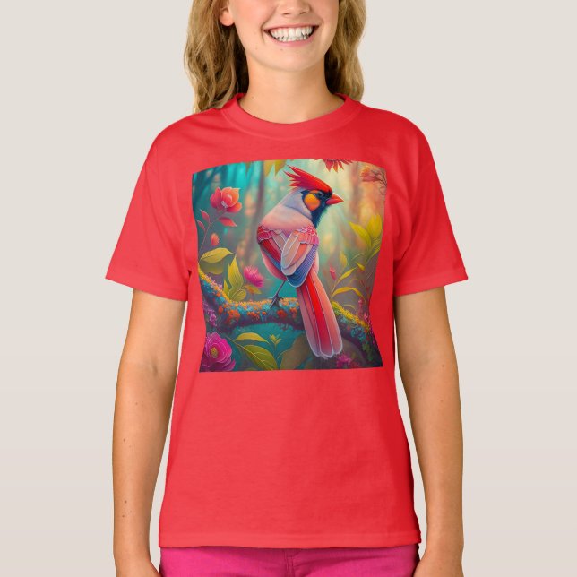 Fantasy Birds Männlicher Kardinal T-Shirt (Vorderseite)