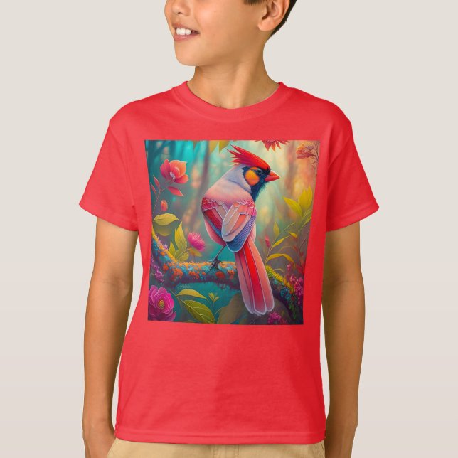 Fantasy Birds Männlicher Kardinal T-Shirt (Vorderseite)