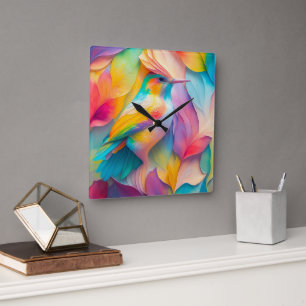 Fantasy Birds Silk Bird Quadratische Wanduhr