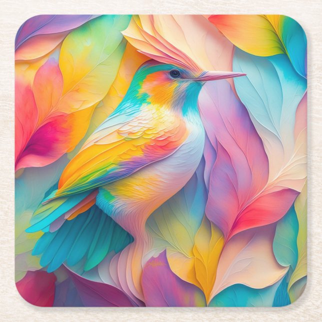Fantasy Birds Silk Bird Rechteckiger Pappuntersetzer (Vorderseite)